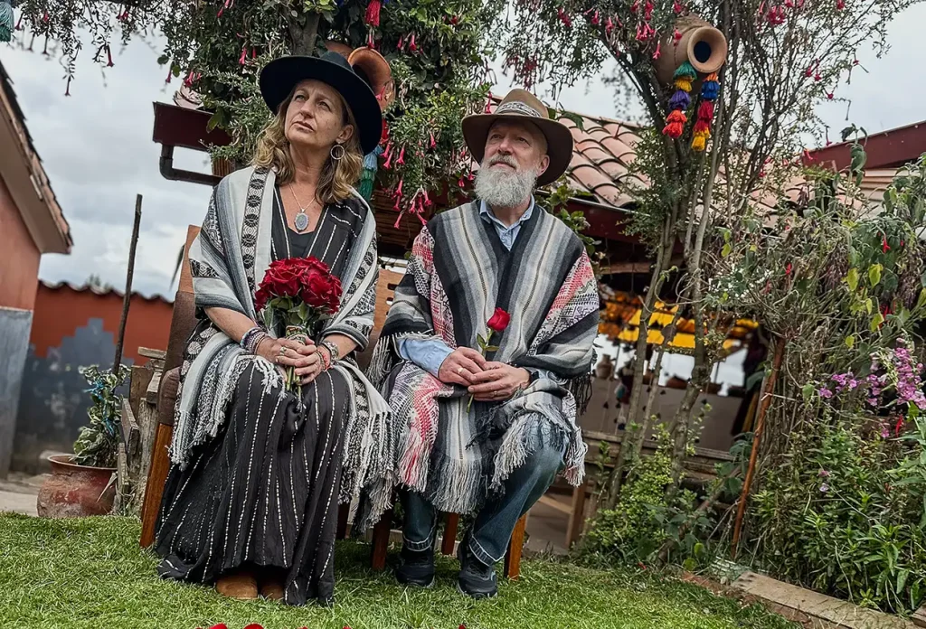 newlywed couple at Andean wedding